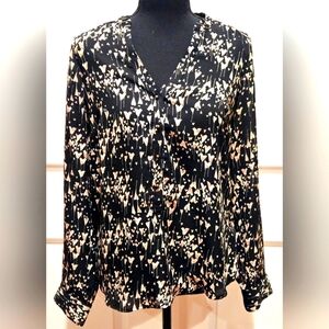 LC Lauren Conrad Flowy Blouse Black w/ Soft Pink Cream Hearts Sz Small